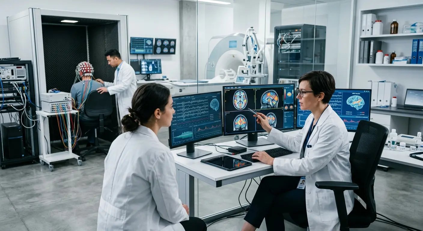 Neuroscience laboratory researching binaural beat brain effects