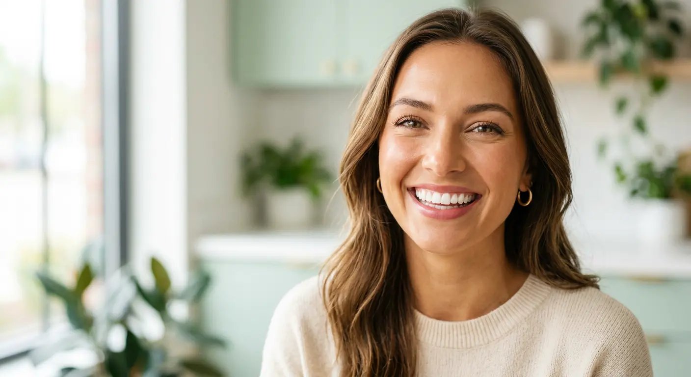 Woman with a bright confident smile showing healthy white teeth