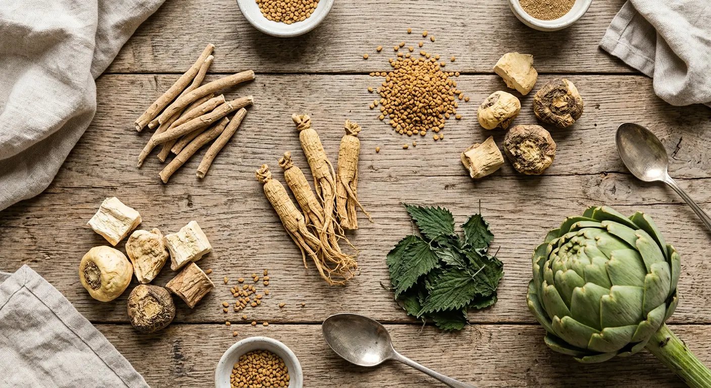 Natural herbal ingredients used in ProstaVive including ashwagandha, ginseng, and maca root